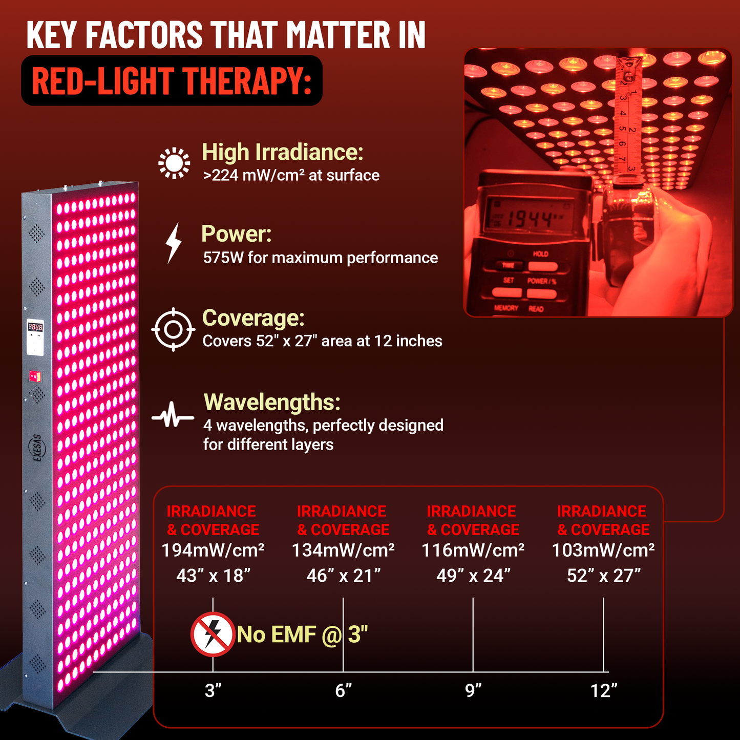 EXESAS 324 LED Red Light Therapy Panel – 1620W Dual-Chip, 4 Wavelengths, 41×15" Panel, Remote & Linkable