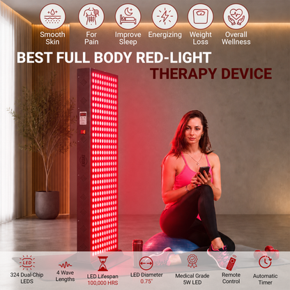 EXESAS 324 LED Red Light Therapy Panel – 1620W Dual-Chip, 4 Wavelengths, 41×15" Panel, Remote & Linkable