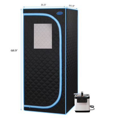 Portable Plus Full-Size Steam Sauna Tent, Black with Blue Trim