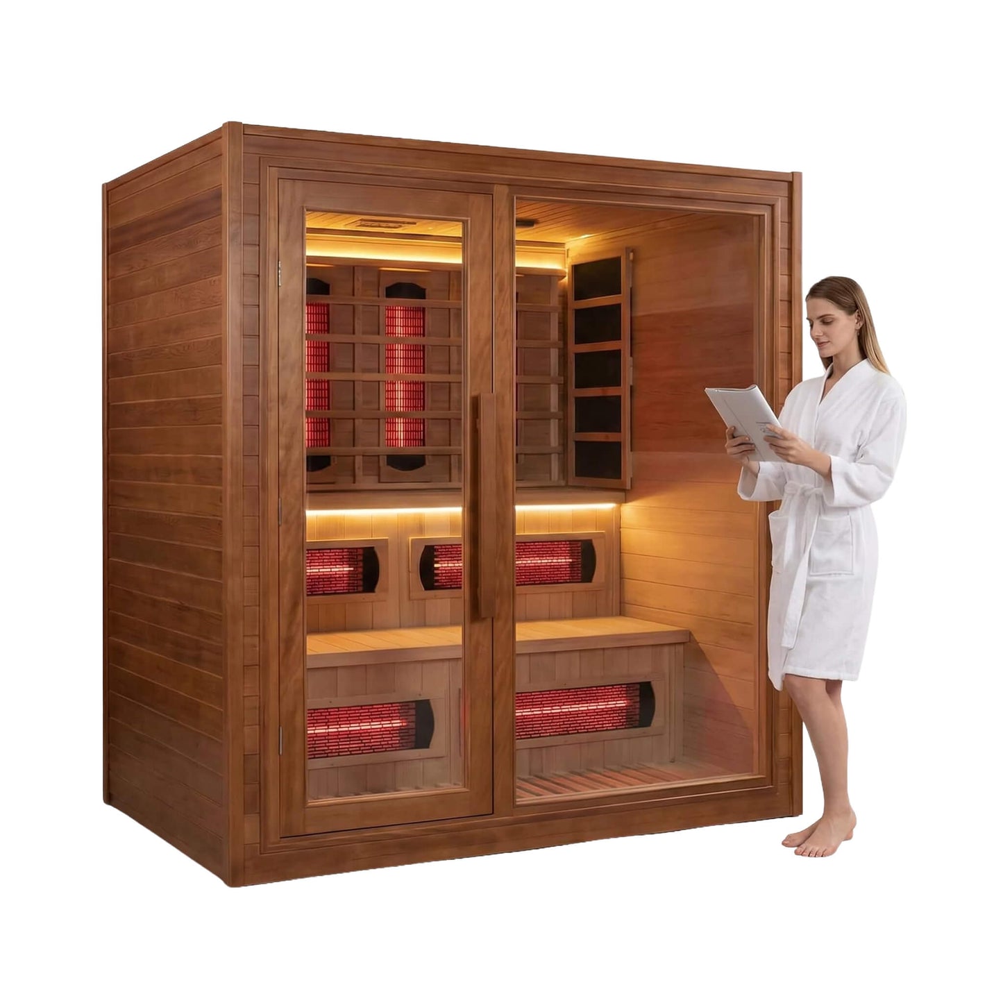 Rövia Elvaria 4-Person Indoor Canadian Red Cedar Infrared & Steam Sauna With 6KW Harvia Heater [Made-To-Order] (SAK93528)