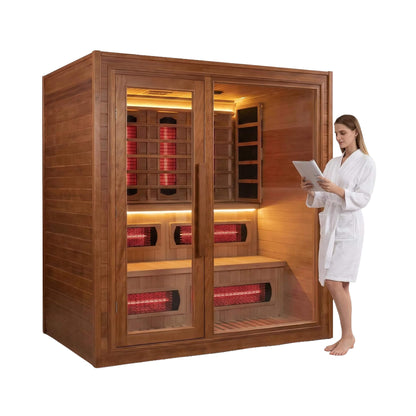 Rövia Elvaria 4-Person Indoor Canadian Red Cedar Infrared & Steam Sauna With 6KW Harvia Heater [Made-To-Order] (SAK93528)