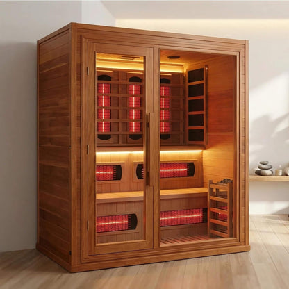 Rövia Elvaria 4-Person Indoor Canadian Red Cedar Infrared & Steam Sauna With 6KW Harvia Heater [Made-To-Order] (SAK93528)