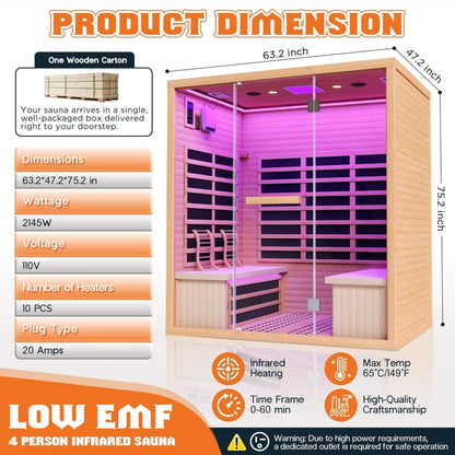 Thermora Seville 4-Person Low EMF Canadian Hemlock Infrared Sauna With Bluetooth (SAK29571)
