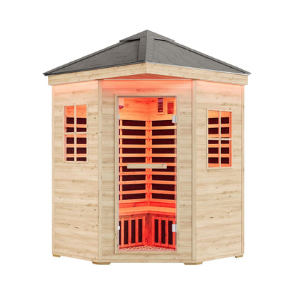 Thermora Monaco 4-Person Low EMF Spruce Wood Outdoor Infrared Sauna With Bluetooth Speakers And LED Lights (SAK16270)