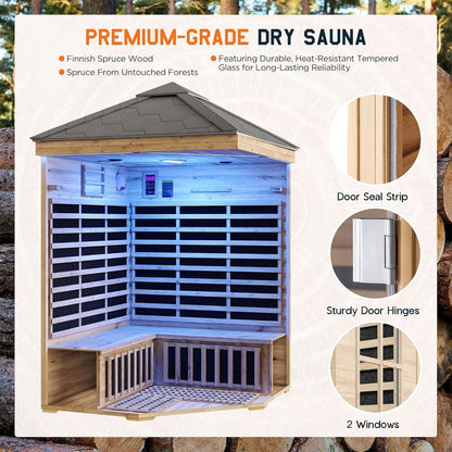 Thermora Monaco 4-Person Low EMF Spruce Wood Outdoor Infrared Sauna With Bluetooth Speakers And LED Lights (SAK16270)