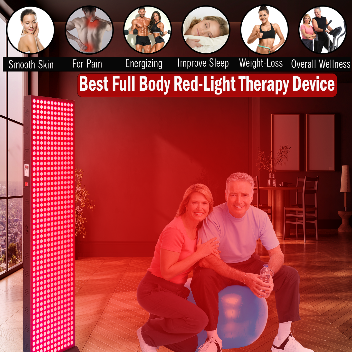 EXESAS 600 LED Full-Body Red Light Therapy Panel – 3000W Dual-Chip, 4 Wavelengths, 60×15" Panel, Remote