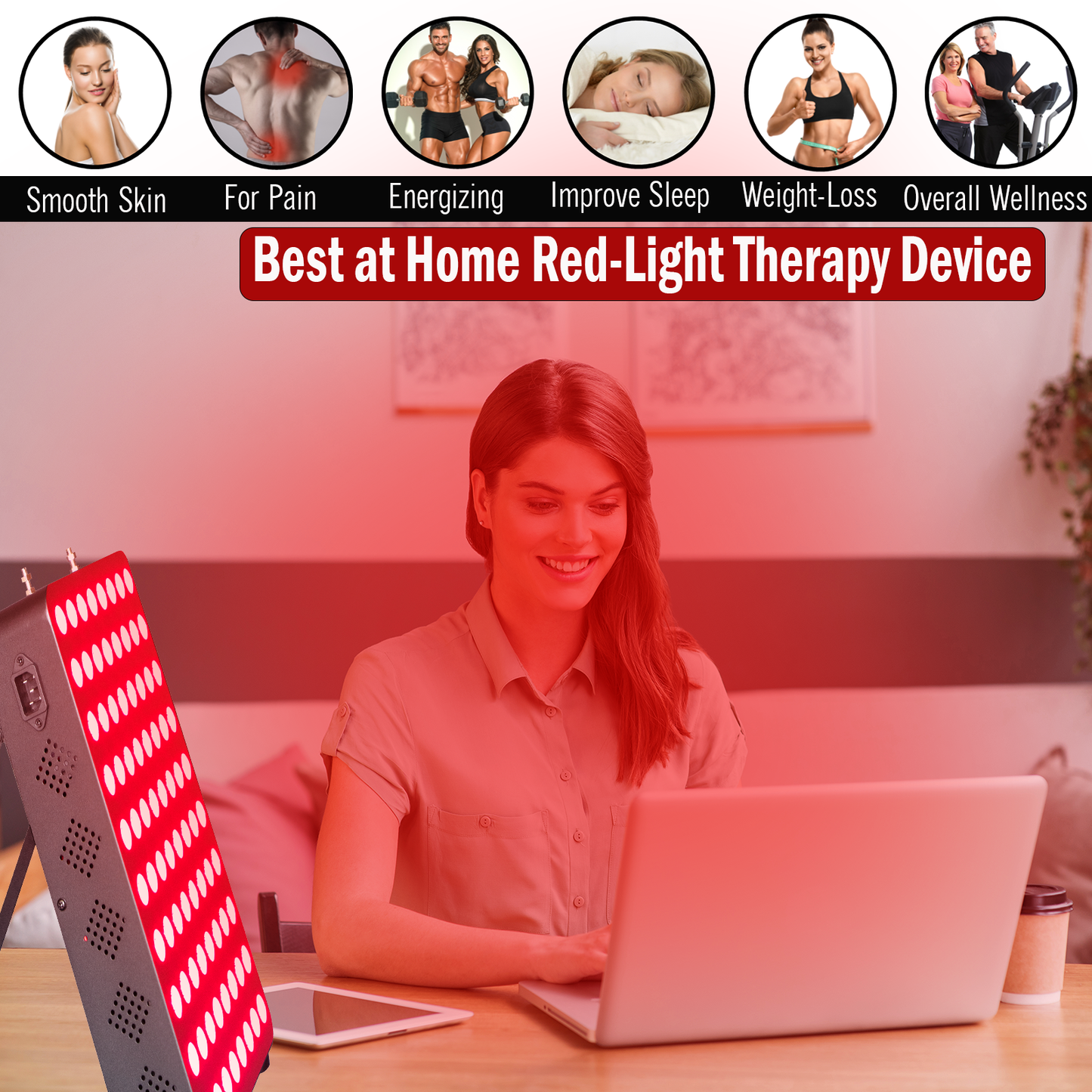 EXESAS 80 LED Red Light Therapy Panel – 400W Dual-Chip, 660nm & 850nm, High Irradiance, 2-Year Warranty