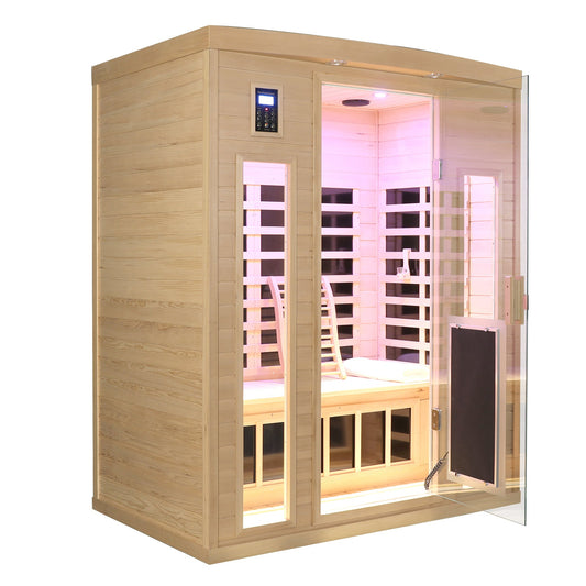 3-Person Hemlock Far-Infrared Sauna with Bluetooth & Lights