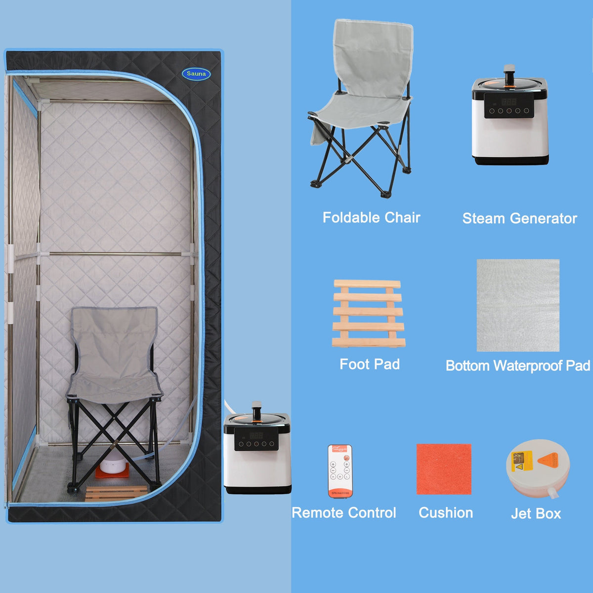 Portable Plus Full-Size Steam Sauna Tent, Black with Blue Trim