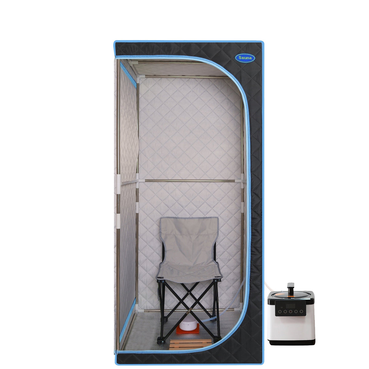 Portable Plus Full-Size Steam Sauna Tent, Black with Blue Trim