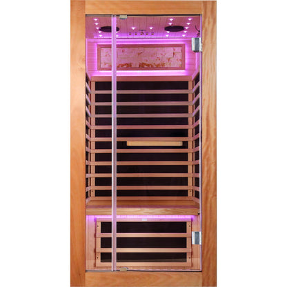 Single Person Sauna Room With LED Lighting, Epoxy Heating Plates, And Compact Design - American White Oak