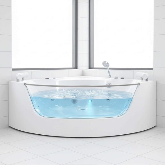 Serenity 59-Inch 2-Person Corner Whirlpool Bathtub with Heater & Rainbow Light