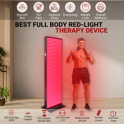 EXESAS 800 LED Full-Body Red Light Therapy Panel – 4000W Dual-Chip, 4 Wavelengths, 65" Panel, Remote Control