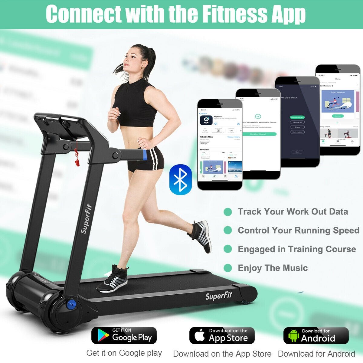 3HP Folding Treadmill with Bluetooth Speaker – Home & Office