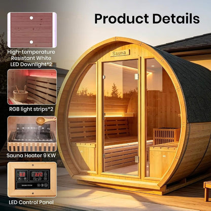 Varenna Outdoor Spruce Barrel Sauna, 4–6 Person, 9 kW