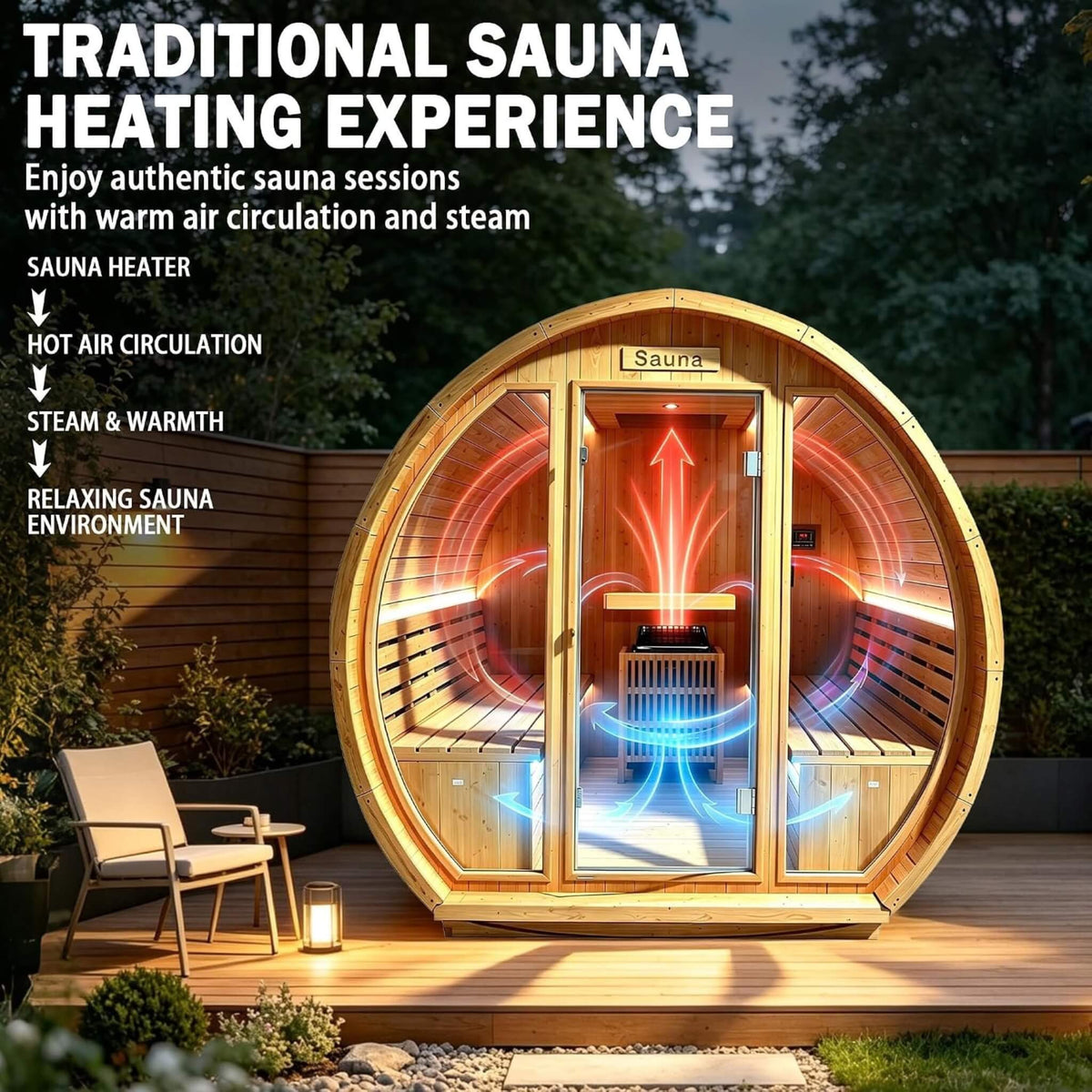 Varenna Outdoor Spruce Barrel Sauna, 4–6 Person, 9 kW