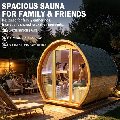 Varenna Outdoor Spruce Barrel Sauna, 4–6 Person, 9 kW
