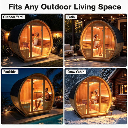 Varenna Outdoor Spruce Barrel Sauna, 4–6 Person, 9 kW
