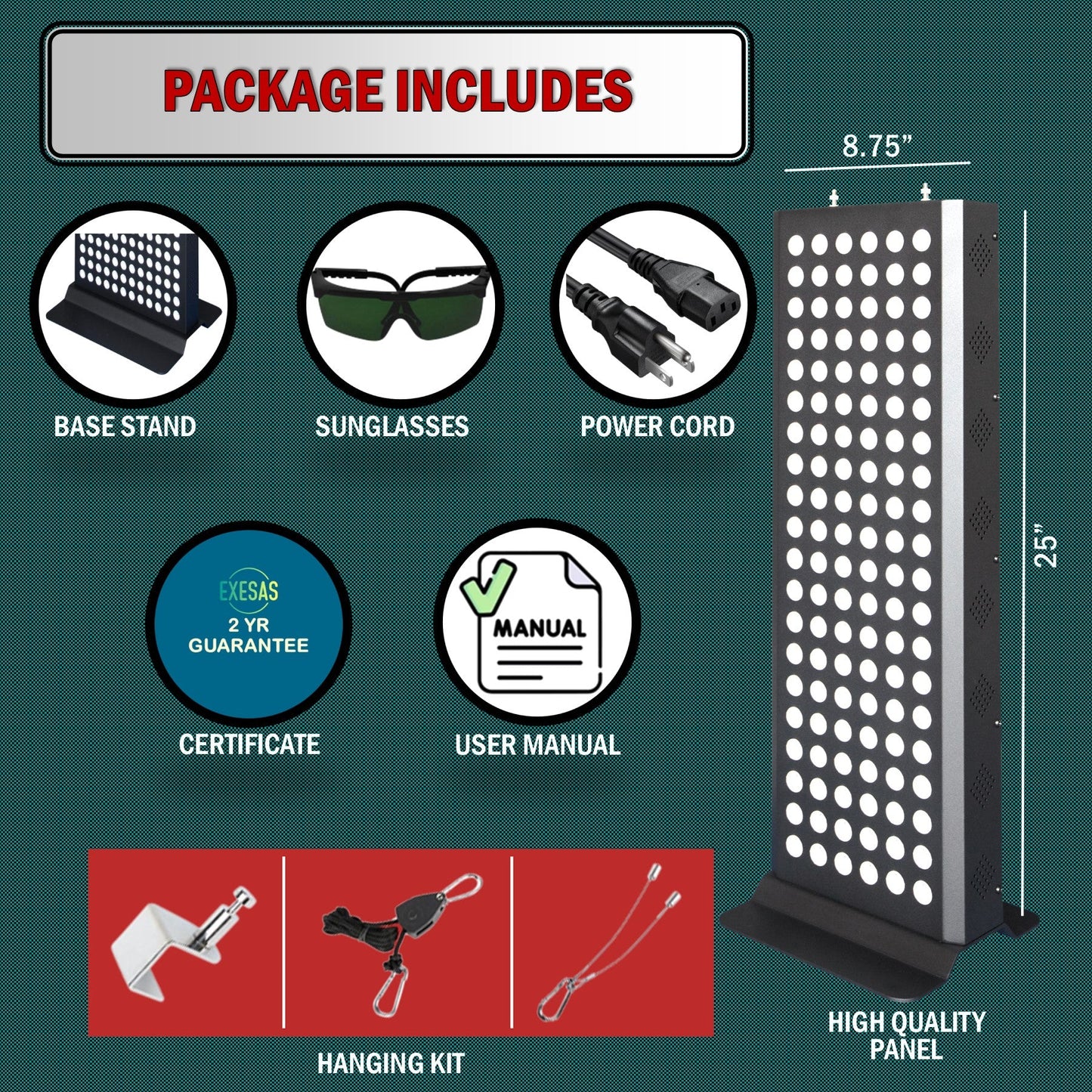 EXESAS 120 LED Red Light Therapy Panel – 600W Dual-Chip, 4 Wavelengths, 630nm 660nm 810nm 850nm, Linkable