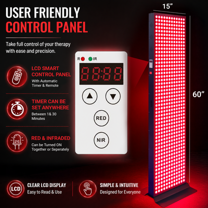 EXESAS 600 LED Full-Body Red Light Therapy Panel – 3000W Dual-Chip, 4 Wavelengths, 60×15" Panel, Remote