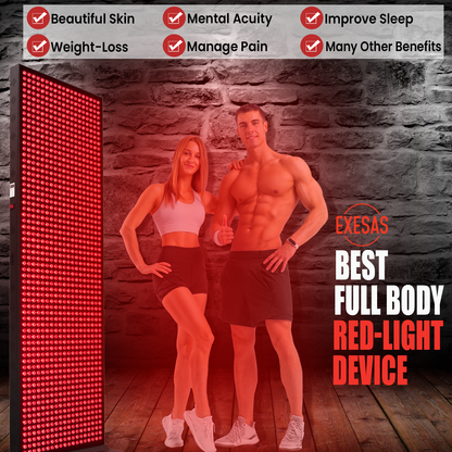 EXESAS 1216 LED Full-Body Red Light Therapy Panel – 6080W Dual-Chip, 4 Wavelengths, 75×22" Panel, Remote