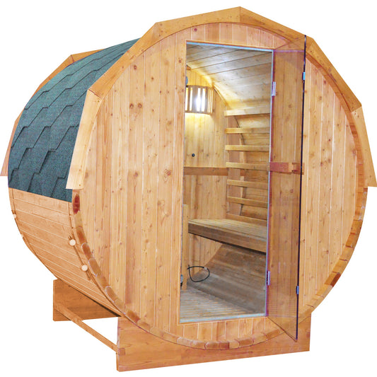 Traditional Outdoor Cylindrical Sauna Room with Stove