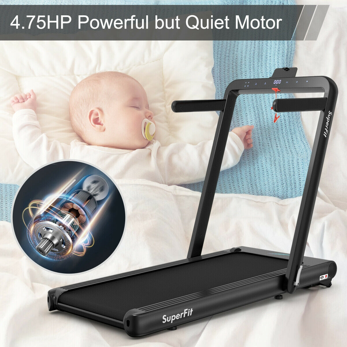 4.75HP 2-in-1 Folding Treadmill with Remote and App Control