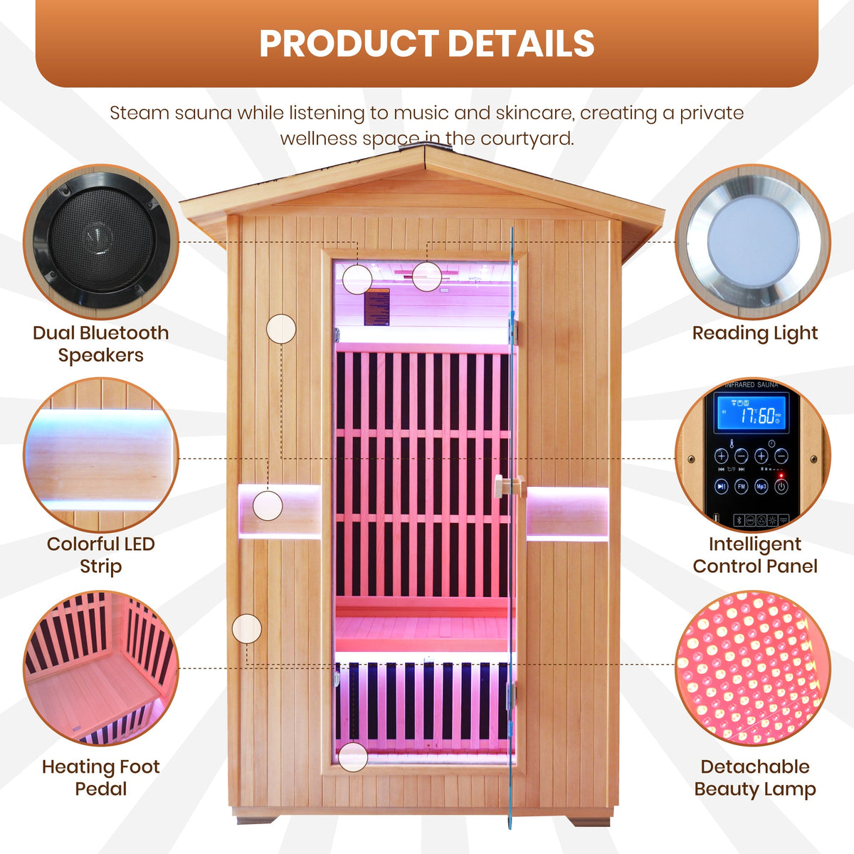 Outdoor Far Infrared Sauna for Two – 2000W Canadian Hemlock