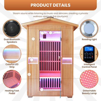 Outdoor Far Infrared Sauna for Two – 2000W Canadian Hemlock