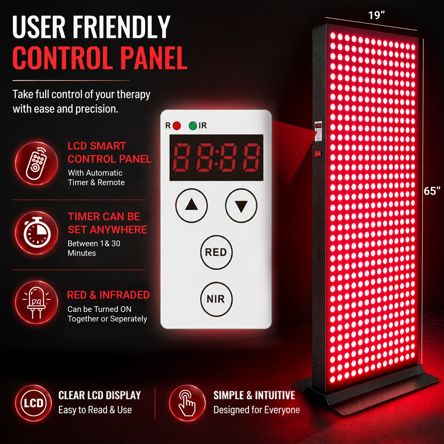 EXESAS 800 LED Full-Body Red Light Therapy Panel – 4000W Dual-Chip, 4 Wavelengths, 65" Panel, Remote Control
