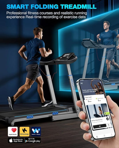 WELLFIT Folding Treadmill with Auto Incline & Adjustable Handlebar