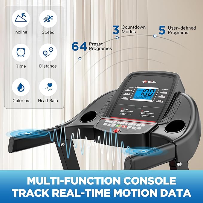 Winfita Folding Treadmill with 15% Auto Incline, 10 MPH