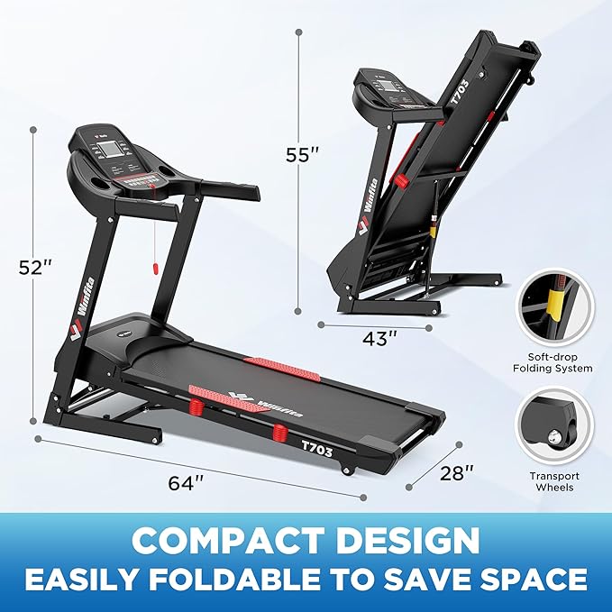 Winfita Folding Treadmill with 15% Auto Incline, 10 MPH