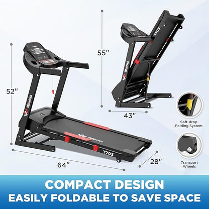 Winfita Folding Treadmill with 15% Auto Incline, 10 MPH