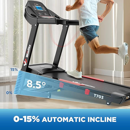Winfita Folding Treadmill with 15% Auto Incline, 10 MPH