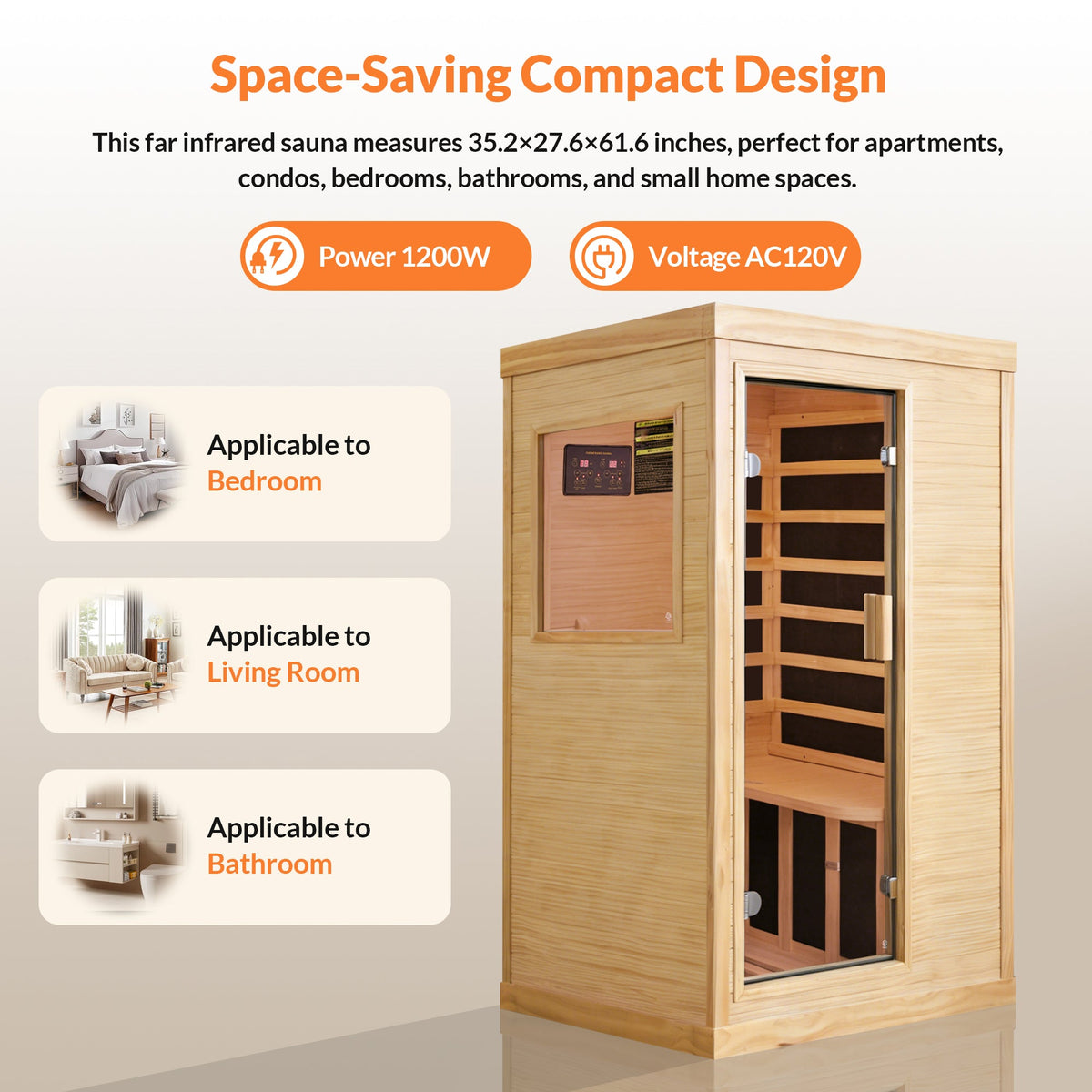Single Person Indoor Sauna Room – Chilean Pine | 7 Carbon Heating Plates