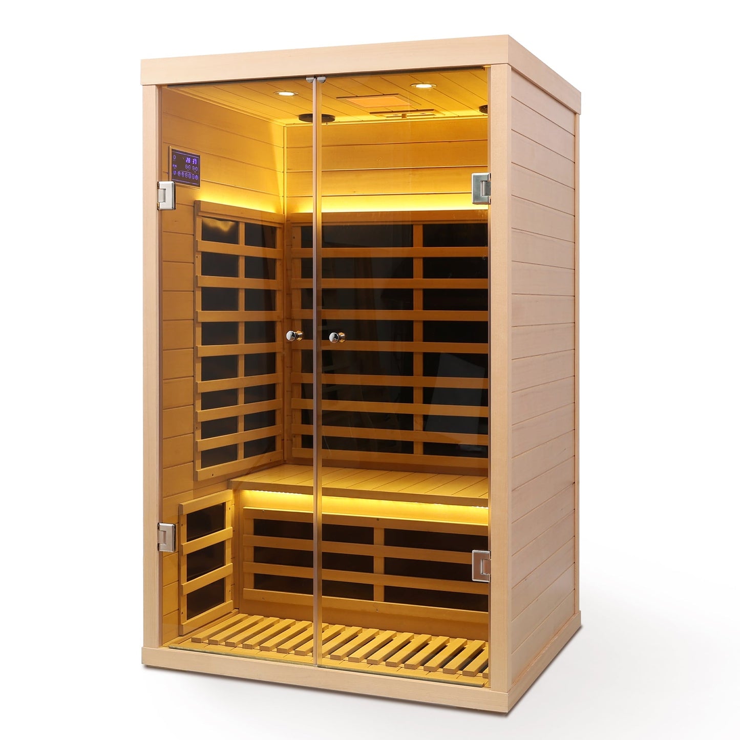 Luxury Indoor Hemlock Infrared Sauna Room with Double Doors and Glass for Two Persons
