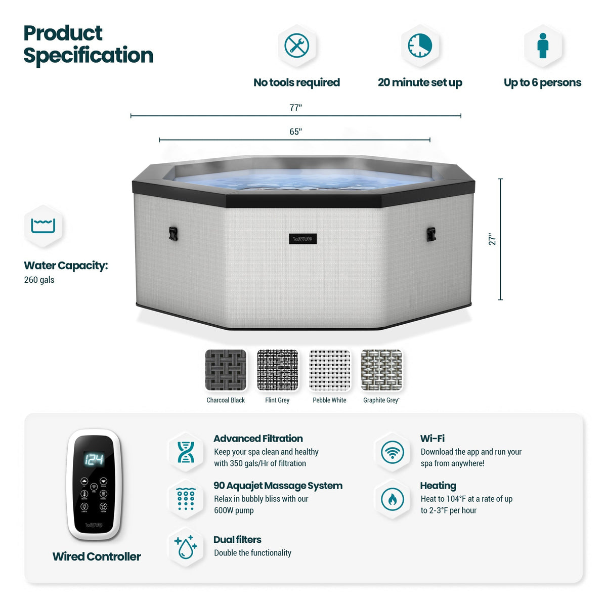 Como 6-Person Octagonal Foam Hot Tub with Built-In Heater