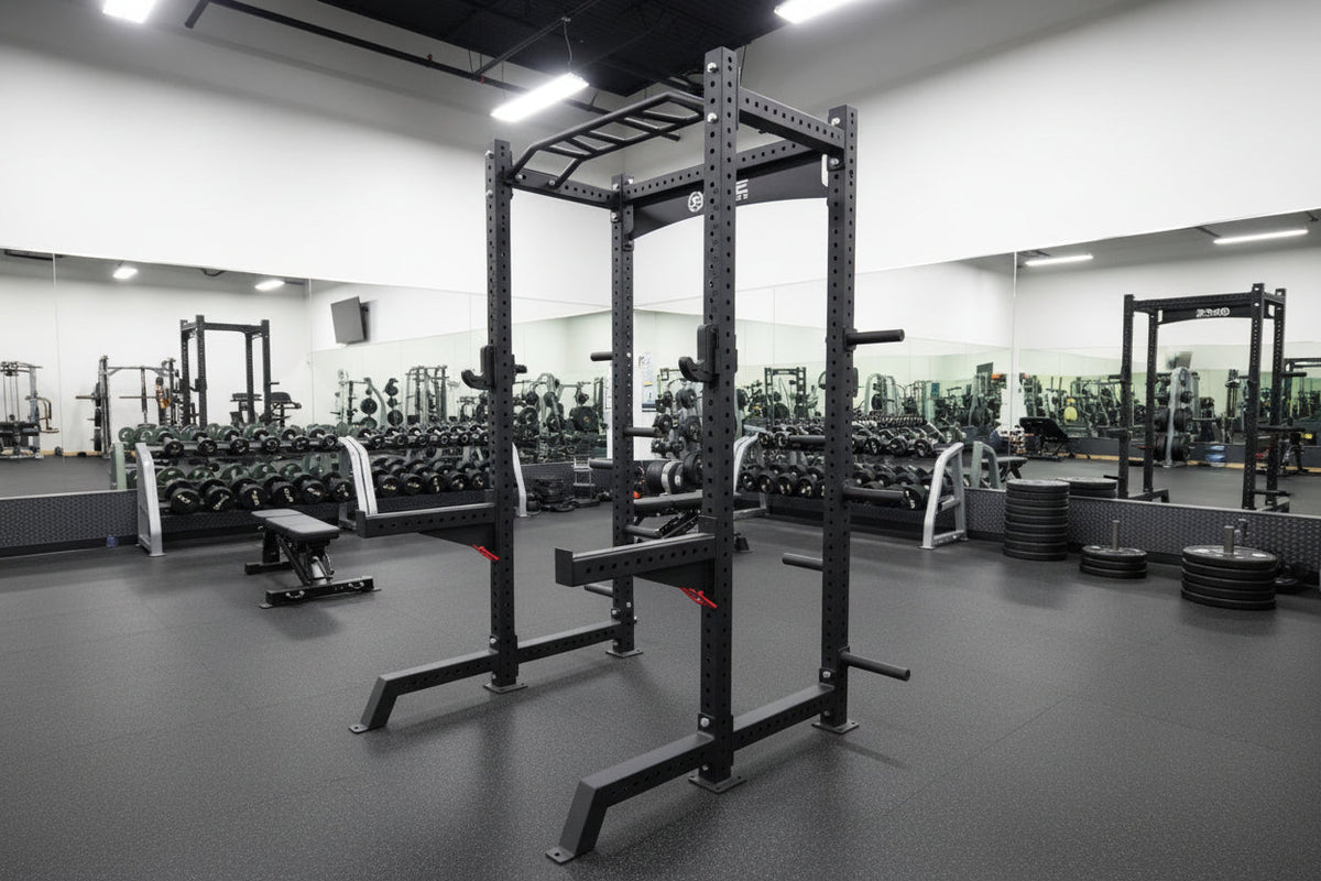 SFE Squat Rack with Safety Bars, Weight Storage & 7 ft Barbell