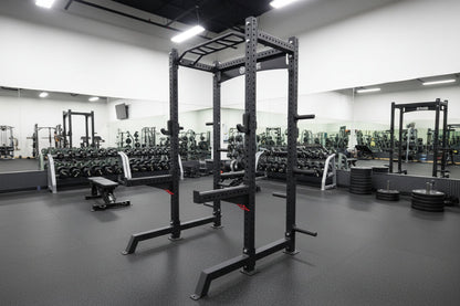 SFE Squat Rack with Safety Bars, Weight Storage & 7 ft Barbell