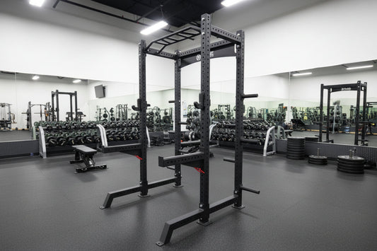 SFE Squat Rack with Safety Bars, Weight Storage & 7 ft Barbell