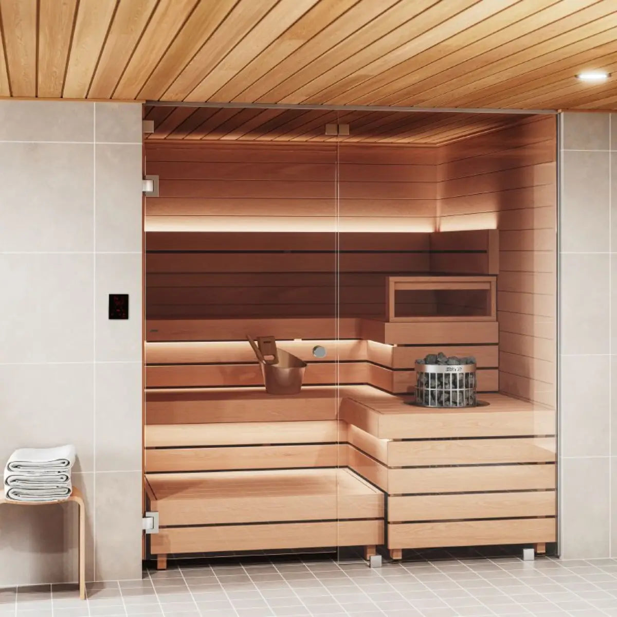 Harvia Cilindro PC90 9KW Floor-Standing Electric Sauna Heater with Built-In Controls