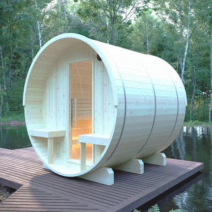 Helsinki Finnish Barrel Sauna with Terrace and WiFi Heater - Finnish Sauna Builders