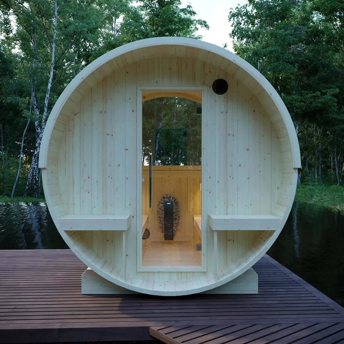 Helsinki Finnish Barrel Sauna with Terrace and WiFi Heater - Finnish Sauna Builders