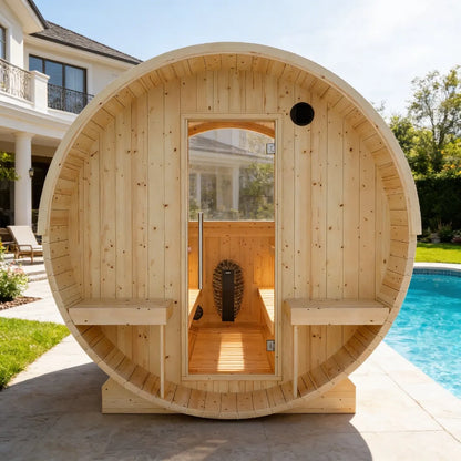 Helsinki Finnish Barrel Sauna with Terrace and WiFi Heater - Finnish Sauna Builders