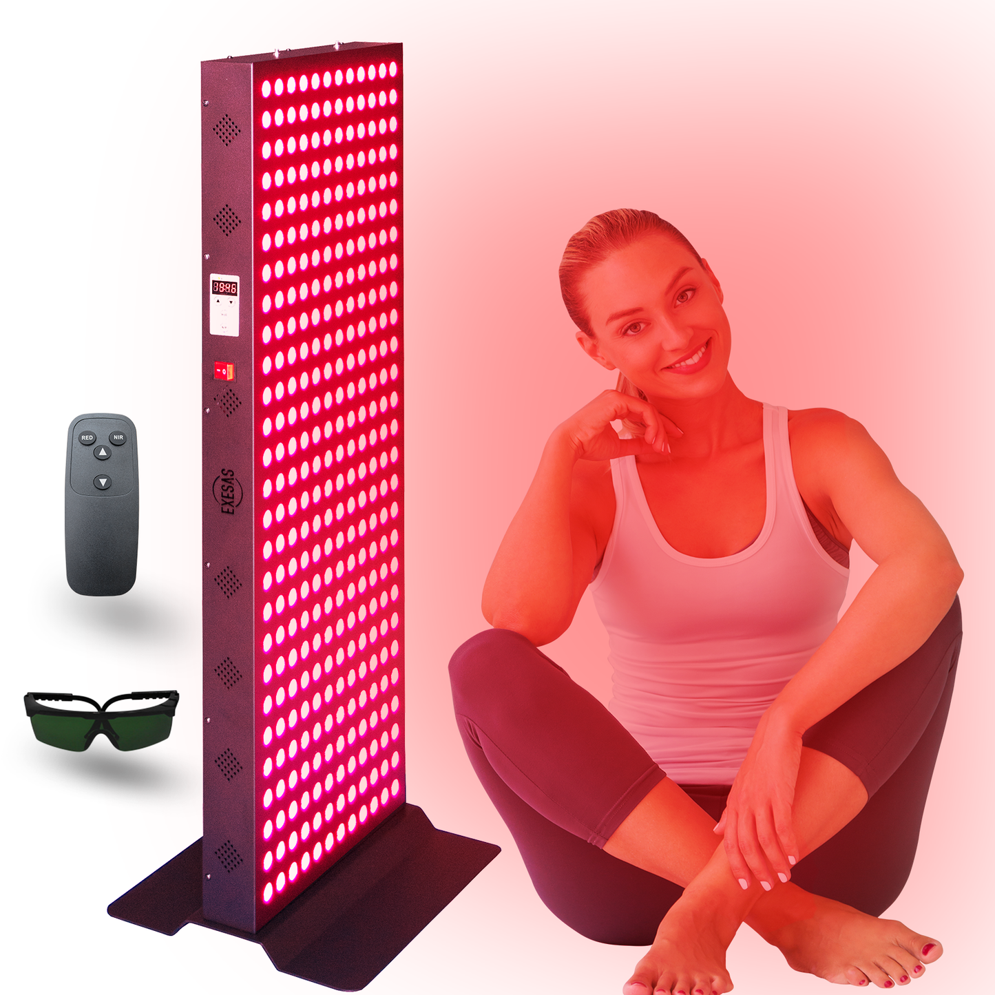 EXESAS 324 LED Red Light Therapy Panel – 1620W Dual-Chip, 4 Wavelengths, 41×15" Panel, Remote & Linkable