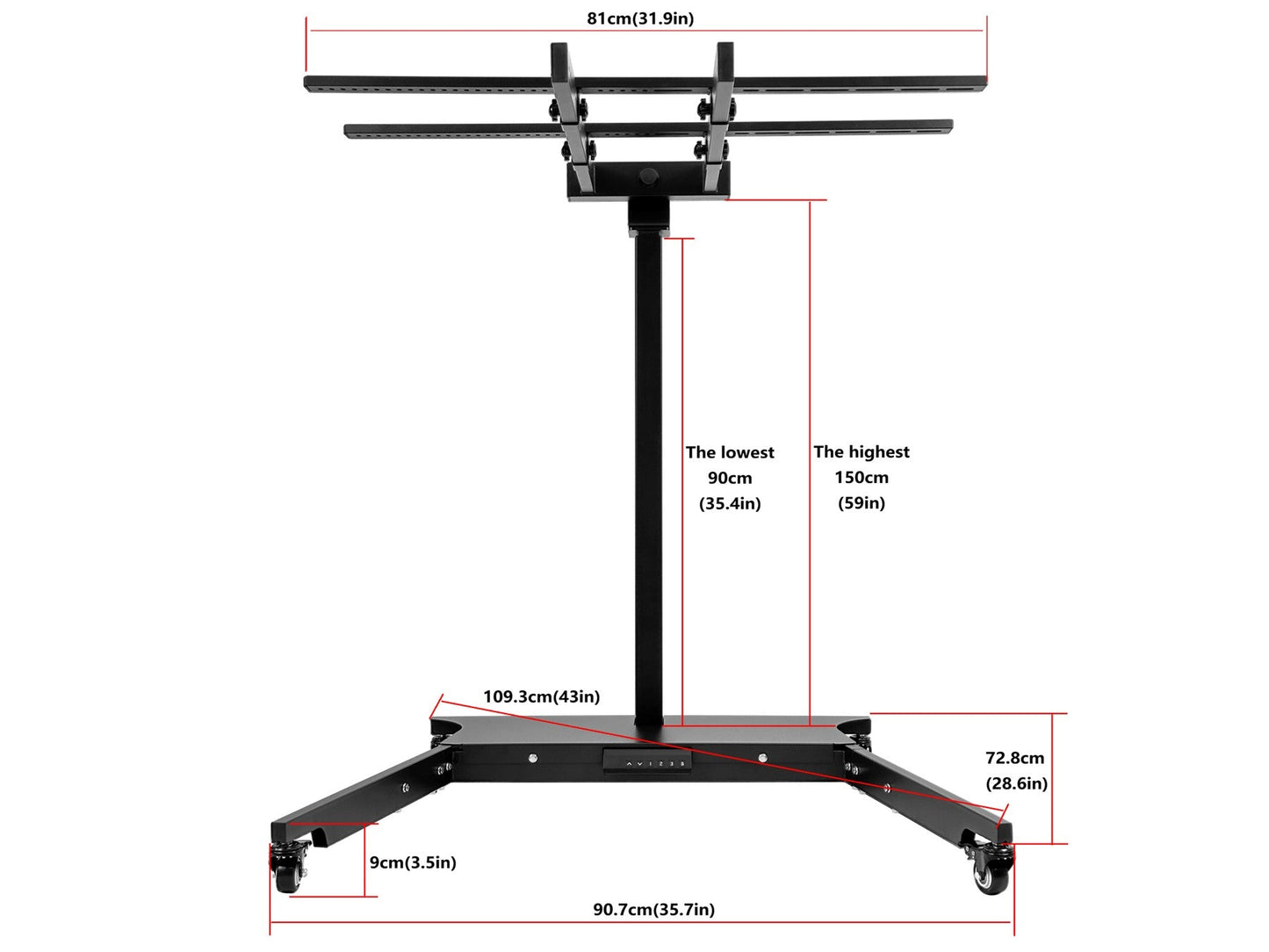 Horizontal/Vertical Powered Automatic Rolling Stand for EXESAS Red Light Therapy Panels, Auto Height Adjustment, (Panel Sold Separately)