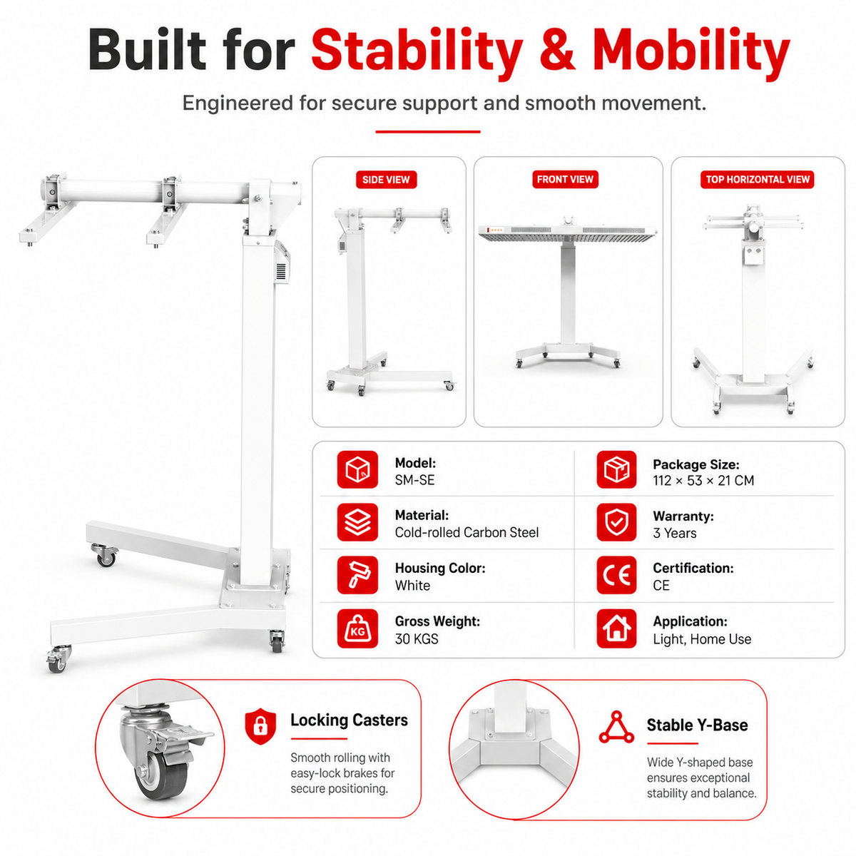 iReliev Red Light Panel Rolling Stand for 1500W, 2160W & 2400W