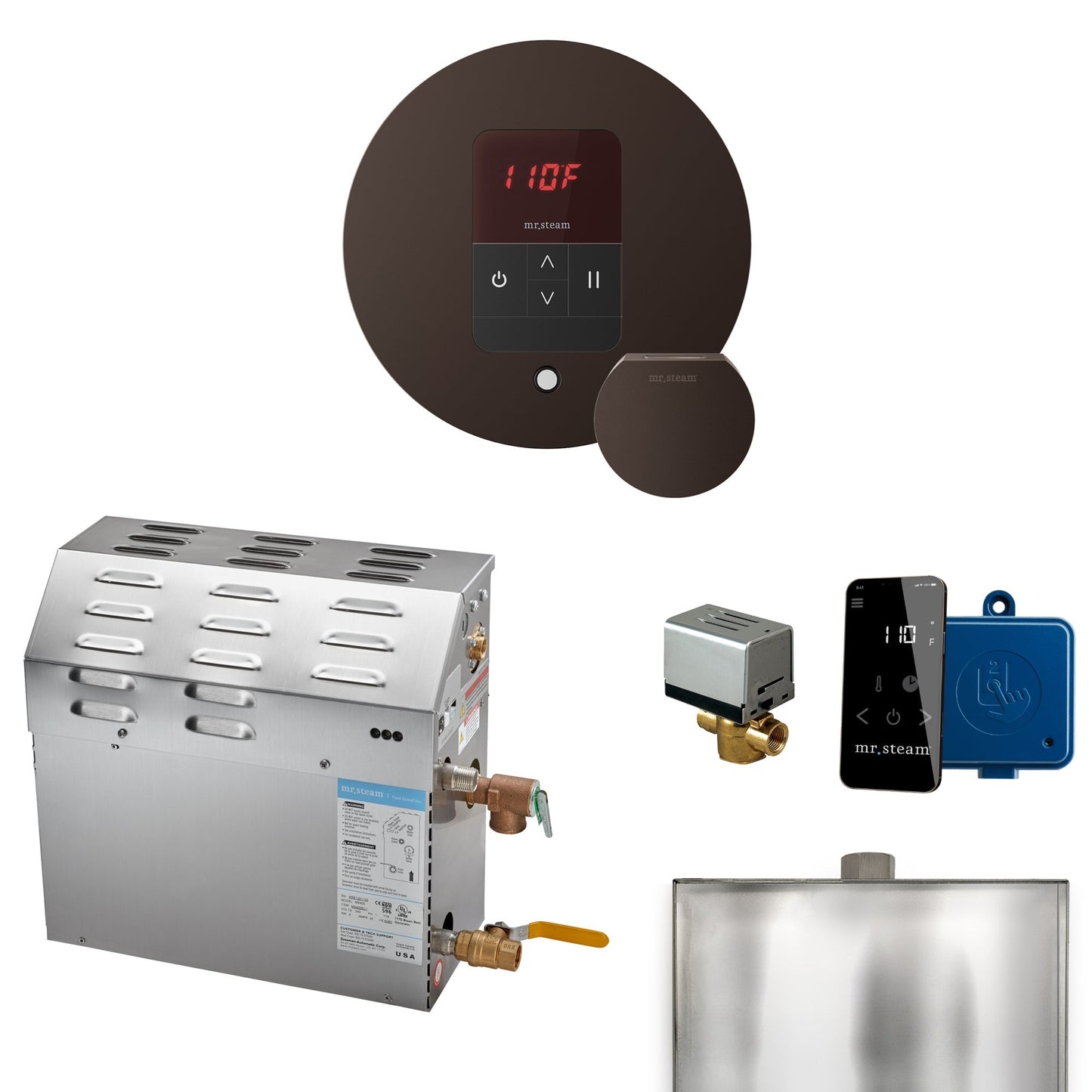 Mr. Steam Super Steam Shower Generator Package with round iTempo Control and Accessories