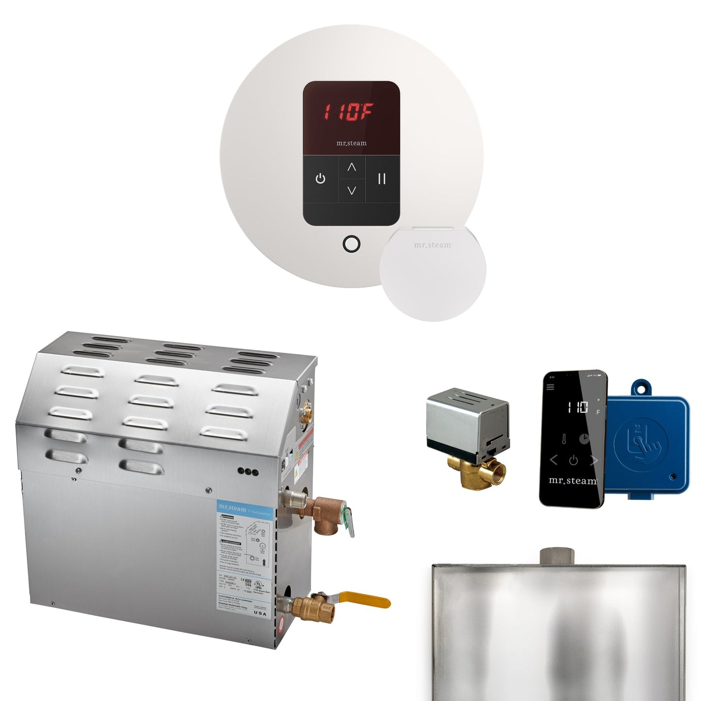 Mr. Steam Super Steam Shower Generator Package with round iTempo Control and Accessories